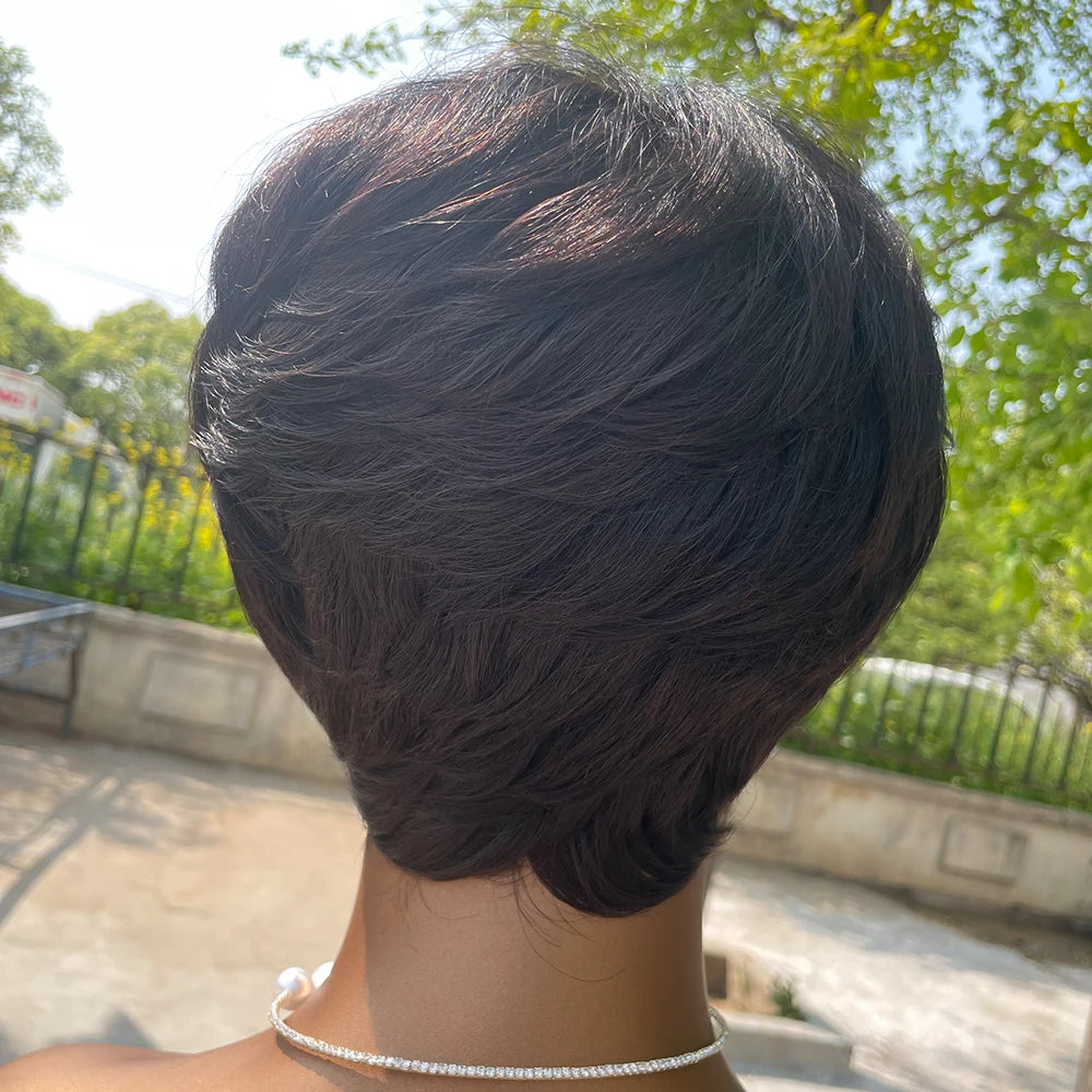 Peluca corta de corte Pixie, cabello humano para mujeres negras, pelucas hechas a máquina con flequillo, peluca corta, pelucas de cabello humano