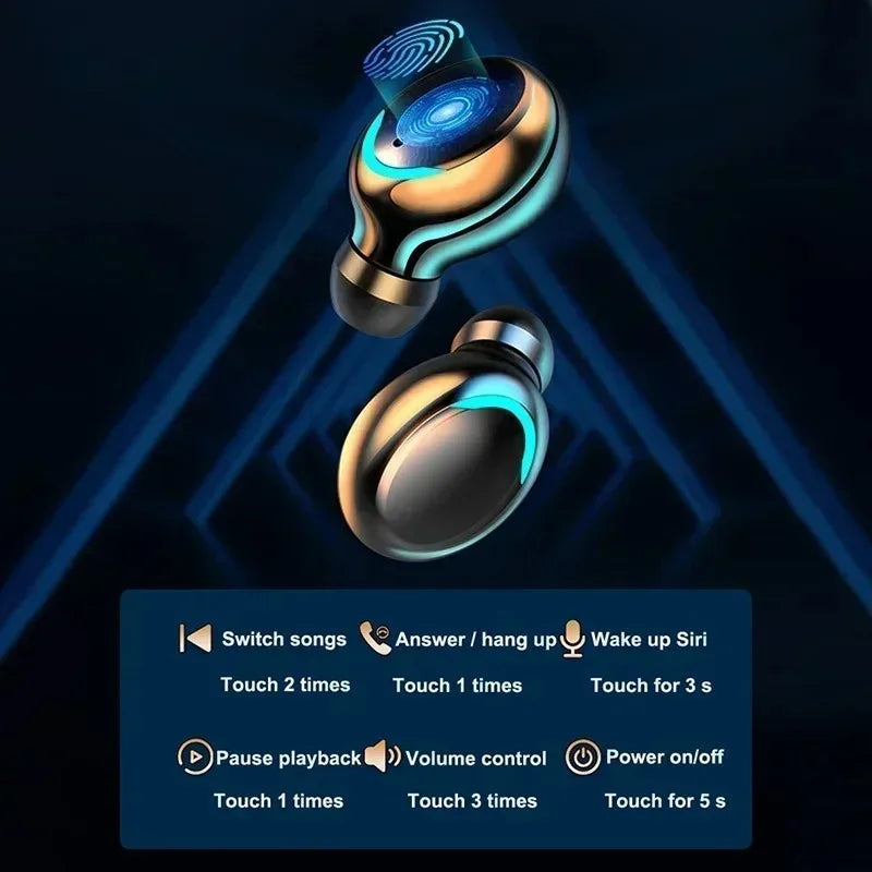 Audífonos Bluetooth F9, Sonido Estéreo 9D con Bajos Profundos, Audífonos Deportivos Manos Libres con Control Táctil, Audífonos Inalámbricos TWS, Resistentes al Agua
