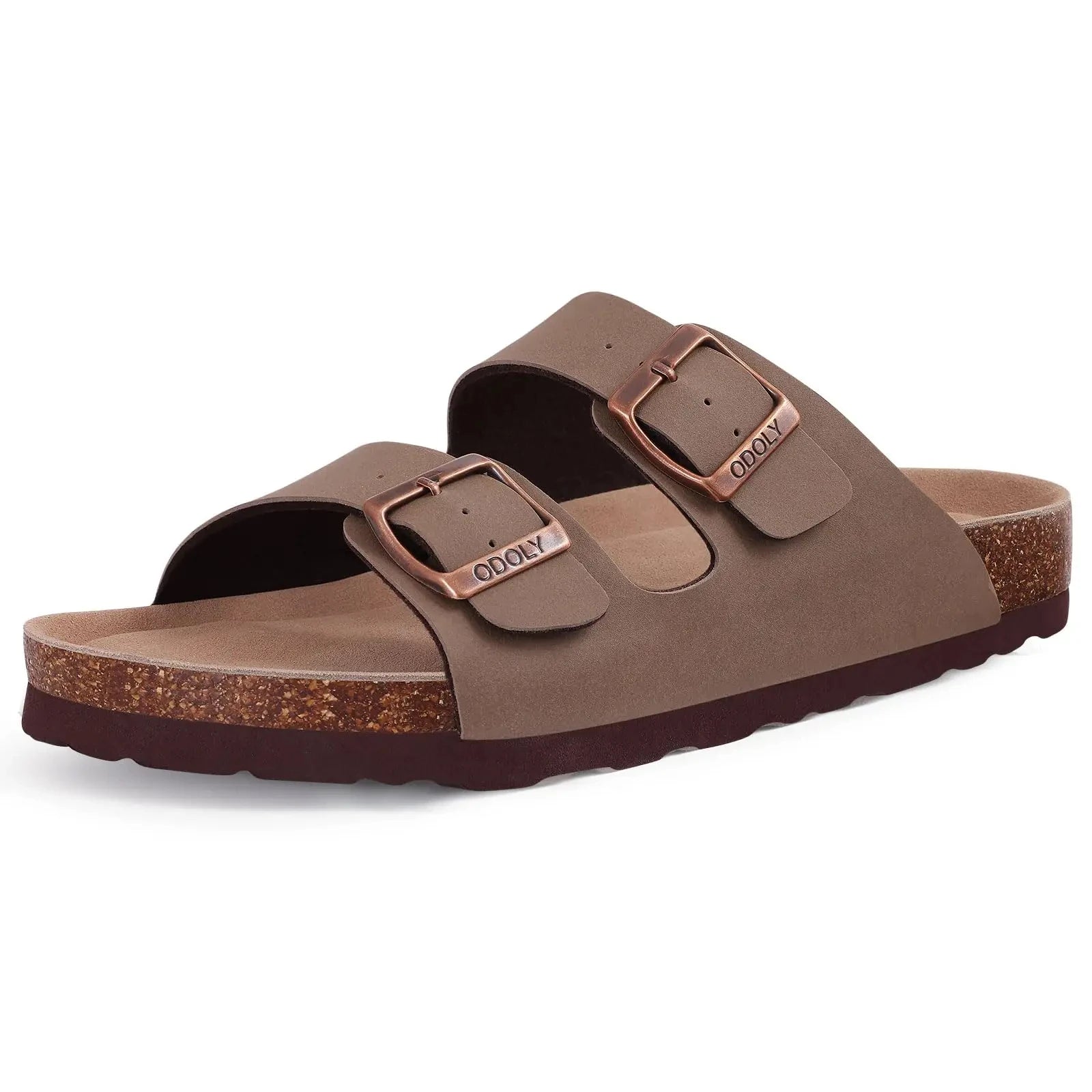 Comwarm Zapatillas tipo zuecos de ante para mujer, mulas de cuero, zapatillas planas clásicas de corcho para hombre, sandalias con reposapiés de corcho para exteriores con soporte para arco