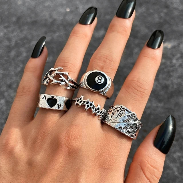21 unids/set Punk gótico mariposa serpiente corazón anillos conjunto para Mujeres Hombres Vintage plateado geométrico anillos de dedo joyería de fiesta