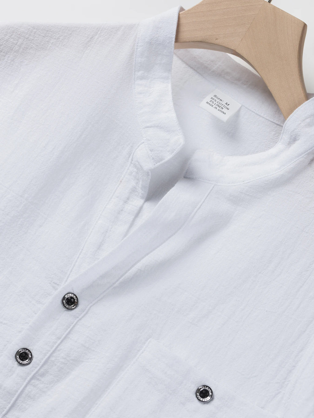 Camisa de manga corta de lino y algodón para hombre con cuello levantado y solapa de medio botón - Ropa informal de ocio al aire libre para primavera y verano