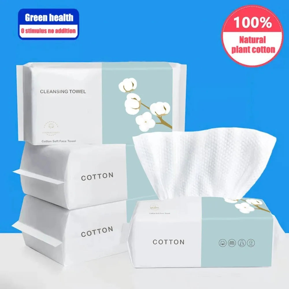 100 Toallas Faciales Desechables Gruesas, 100% Algodón, Tela Suave, para Viaje, Limpieza, Secas y Húmedas, Desmaquillantes, Algodón Perla Reutilizable