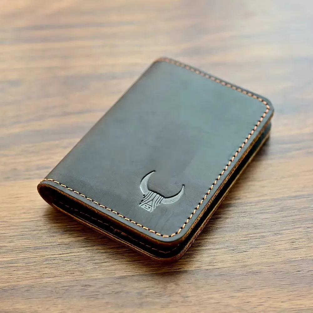 Cartera delgada de cuero genuino para hombre, Tarjetero con múltiples ranuras, para dinero en efectivo, 100%