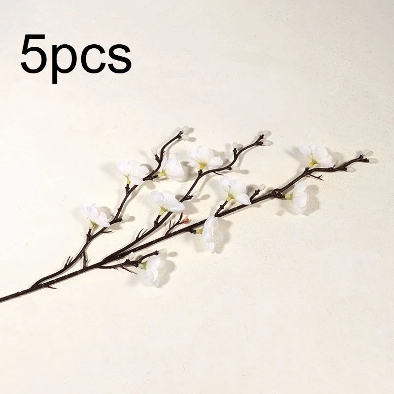 5 paquetes de flores de ciruelo blancas artificiales de tallo largo, flores de jade realistas, para decoración exterior/interior, adecuadas para el hogar