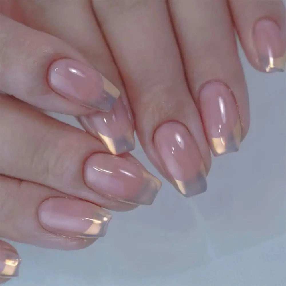 24 Uñas Postizas Degradadas Francesas Estilo Bailarina, Resistentes al Agua, Forma Ataúd Mediano, Uñas Falsas, Puntas de Uñas a Presión