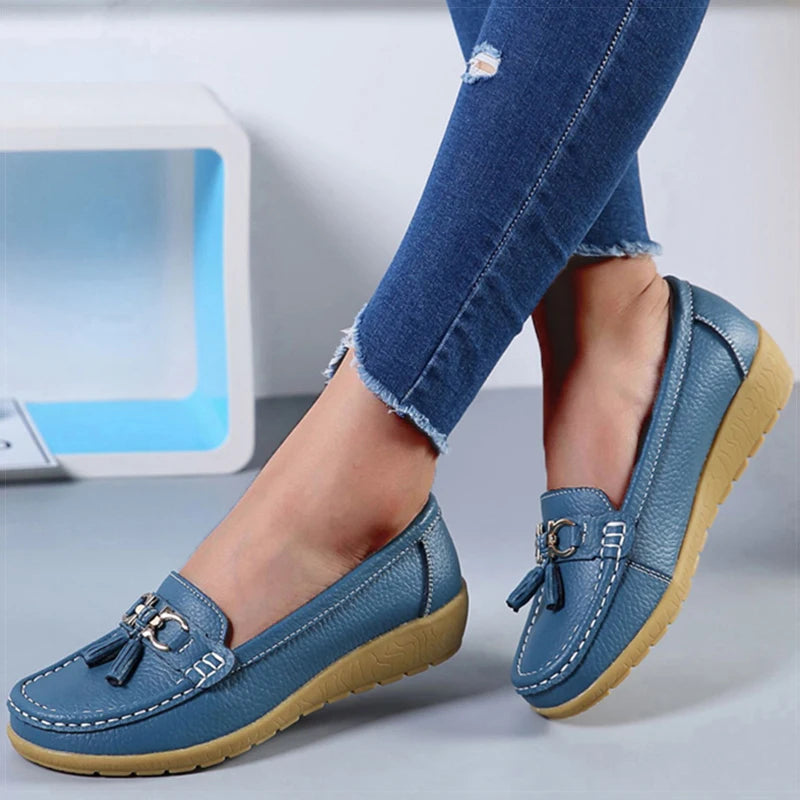 Zapatos de Mujer, mocasines de enfermera, Zapatos planos clásicos, Zapatos planos cómodos para Mujer, calzado informal de cuero blanco para Mujer
