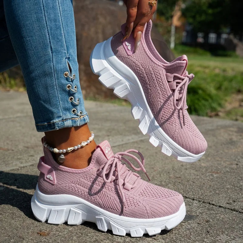 Zapatos de punto para mujer, zapatos ligeros y transpirables para mamá, talla grande, cómodos, antideslizantes, informales, suela plana, sin cordones, primavera 2025