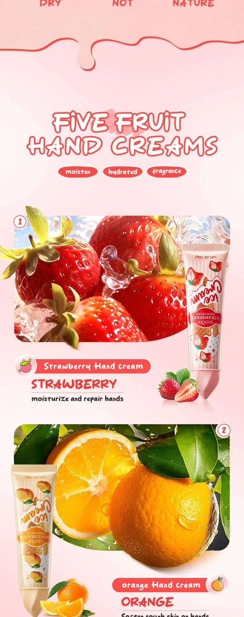 5 unids/set SADOER helado de frutas crema de manos hidratante nutritivo brillo cremas de manos hidratantes productos para el cuidado de la piel