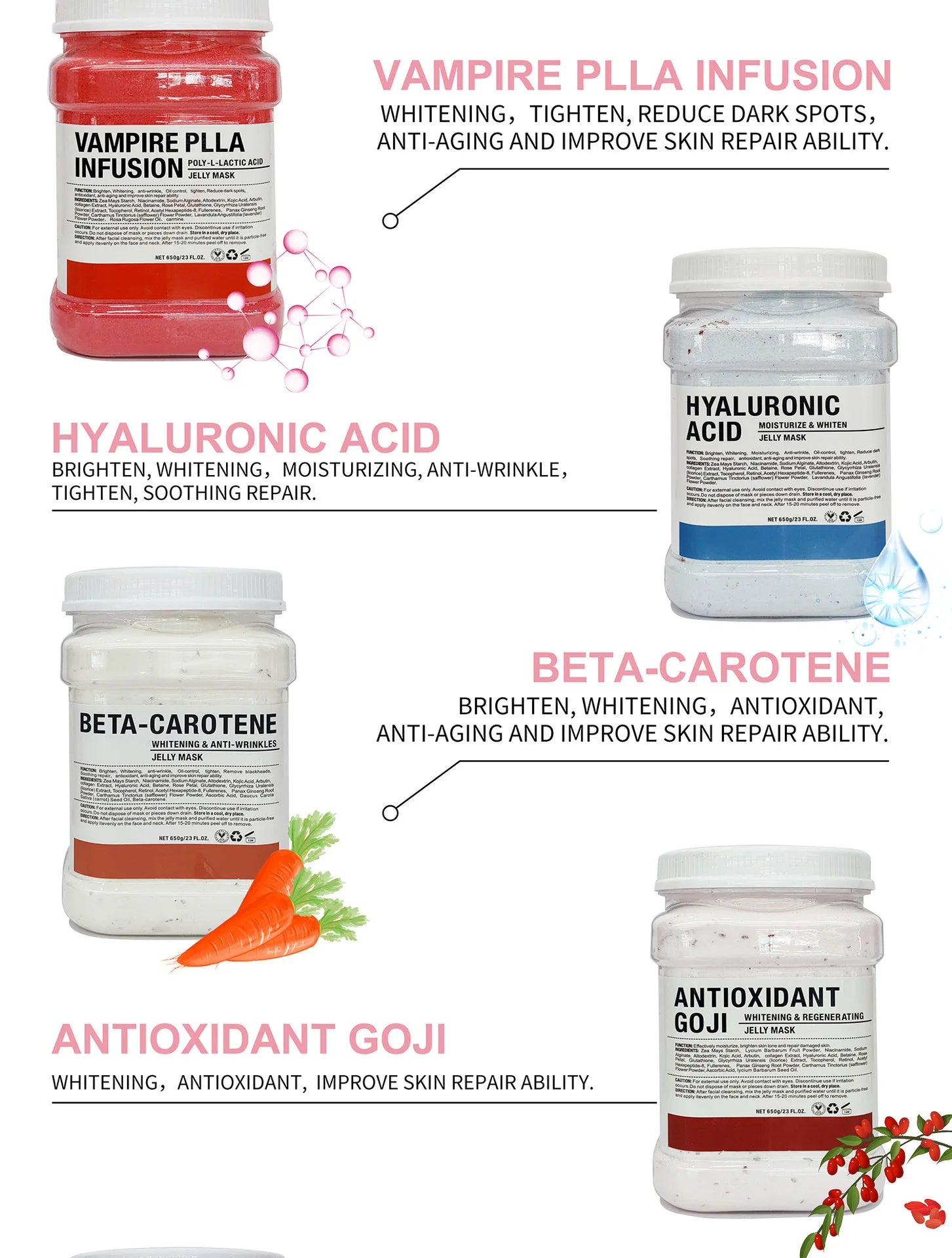 6 uds máscara de gelatina en polvo al por mayor 650G máscaras profesionales uso en salón de belleza productos para el cuidado de la piel Facial