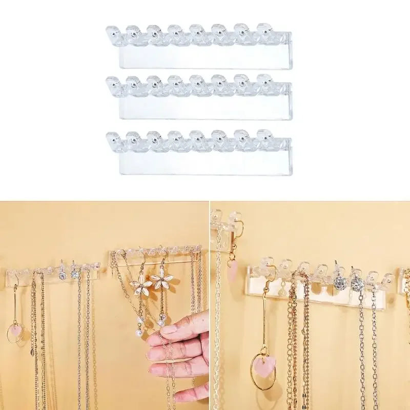 Organizadores de collares transparentes, colgantes, soporte de plástico para pendientes y collares, organizadores de pared para pulseras, anillos y pendientes H8WF