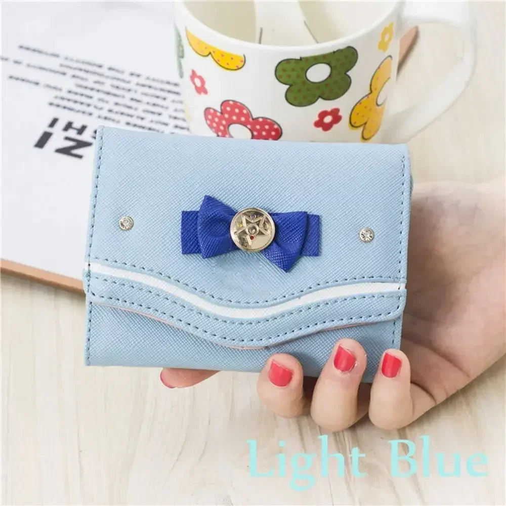 Cartera corta para mujer, bolso de mano con nudo de lazo de Color caramelo, cartera de moda para chica Sailor Moon, bolso de mano, monedero para tarjetas, nuevo Popular