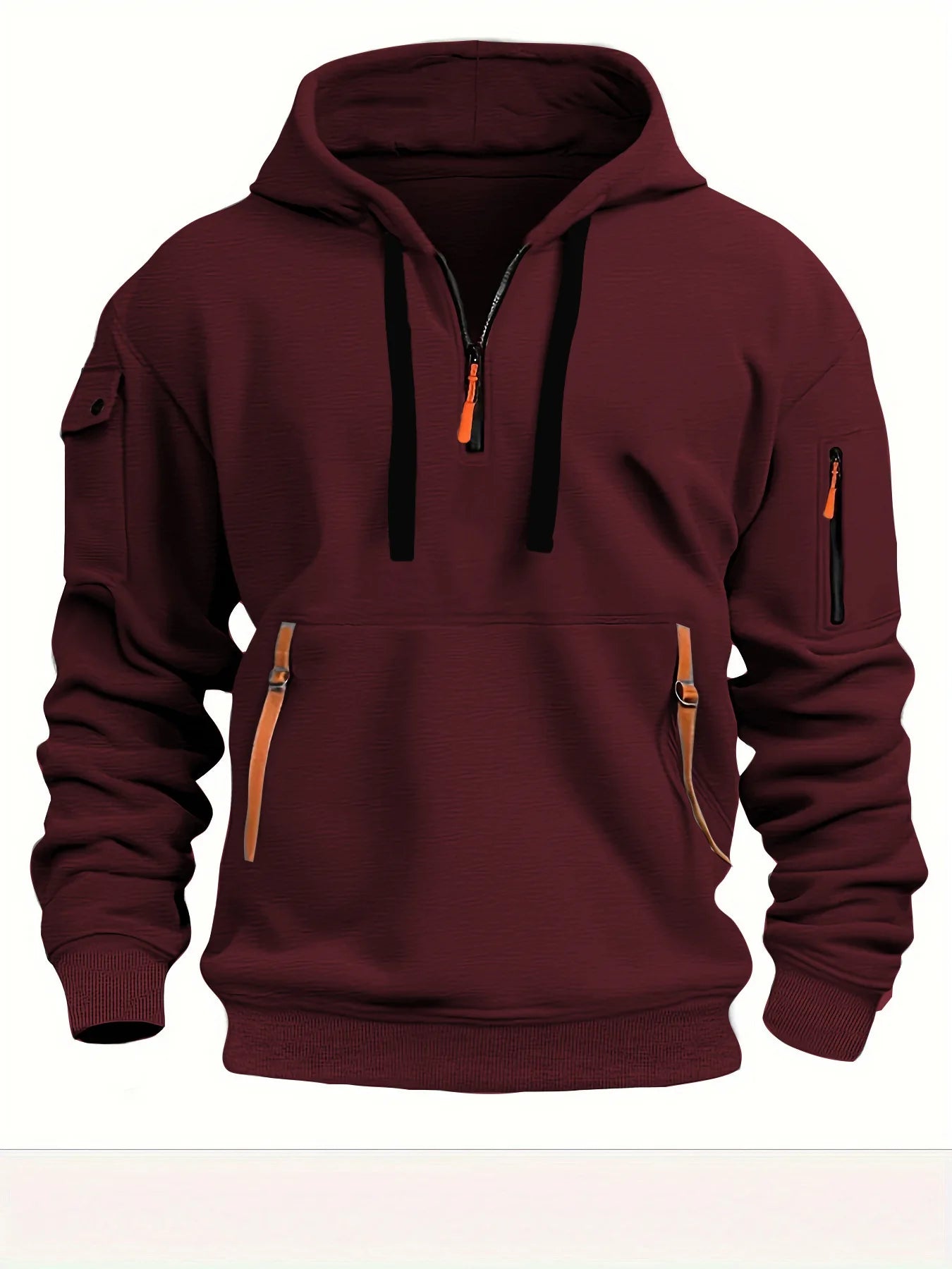Sudadera deportiva informal para hombre, jersey de manga larga de Color sólido a la moda para primavera y otoño con bolsillo en el brazo y cuerda de tracción de talla grande
