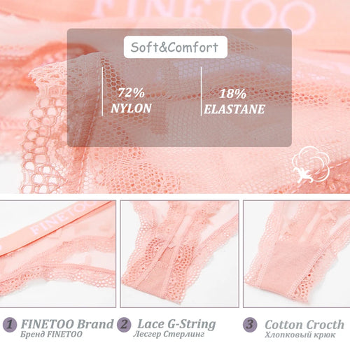 3 uds FINETOO Tanga para mujer bragas de encaje Tanga Sexy para mujer ropa interior de cintura baja comodidad sólida calzoncillos femeninos lencería S-XL