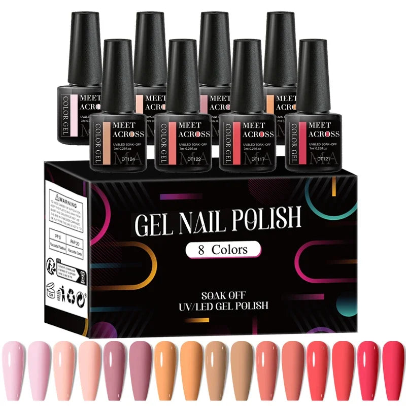 8 unids/set de esmalte de uñas de Gel fluorescente, barniz de Gel semipermanente colorido para decoración de uñas, suministros de manicura para uñas