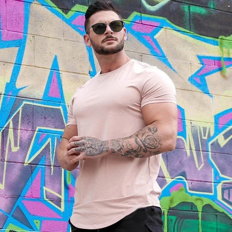 Camiseta de entrenamiento muscular, camiseta de manga corta de entrenamiento de verano para hombre, camiseta de fitness de algodón de alta calidad para hombre, camisetas de color sólido para gimnasio