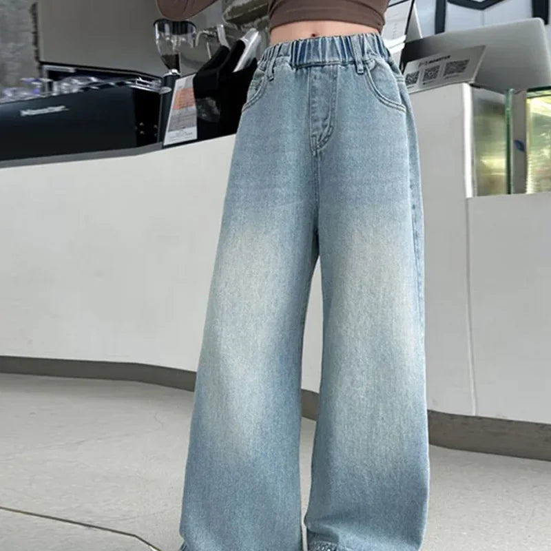 Pantalones vaqueros sueltos para chicas adolescentes, pantalones vaqueros de pierna ancha para primavera y otoño, nuevos pantalones rectos a la moda para niños, ropa informal para adolescentes