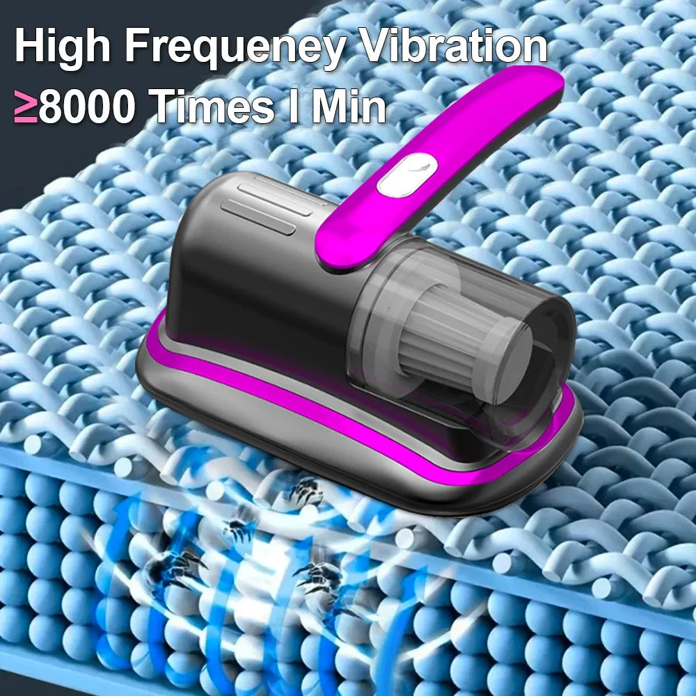Aspirador de colchón de mano inalámbrico con filtro HEPA de luz UV-C y vibración ultrasónica 12KPa para cama, sofá, asiento de coche y alfombra