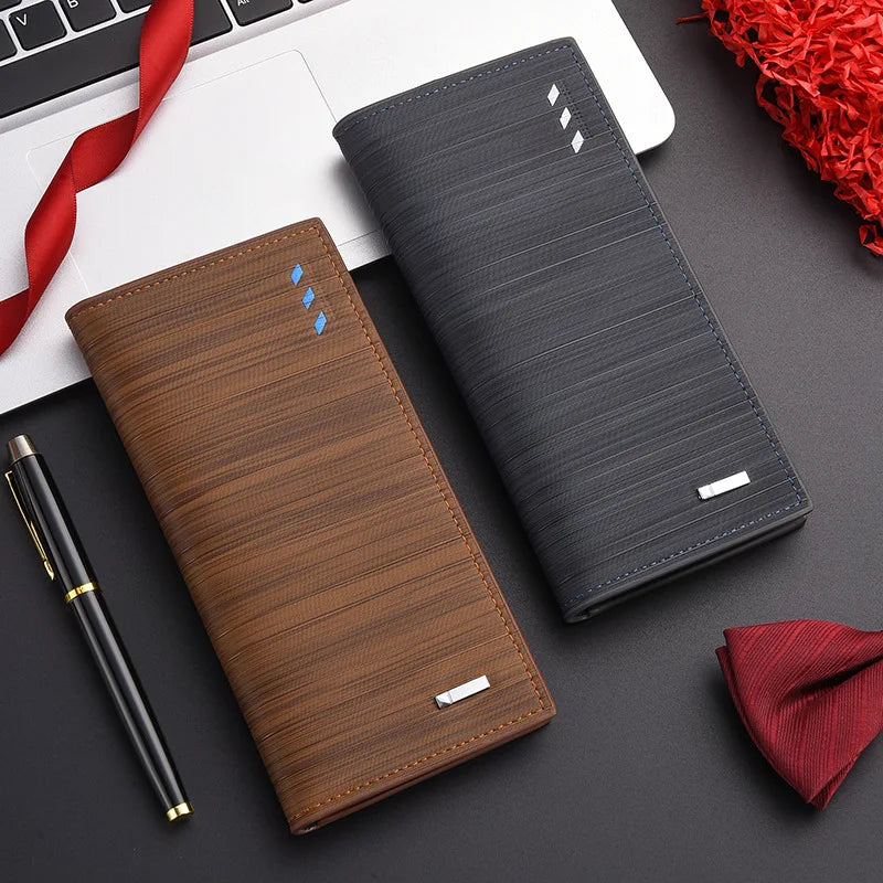 Nueva cartera larga estilo libro de cheques de Color café para hombre de gran capacidad PU Retro largo para hombres con ranuras para tarjetas con ventana de identificación