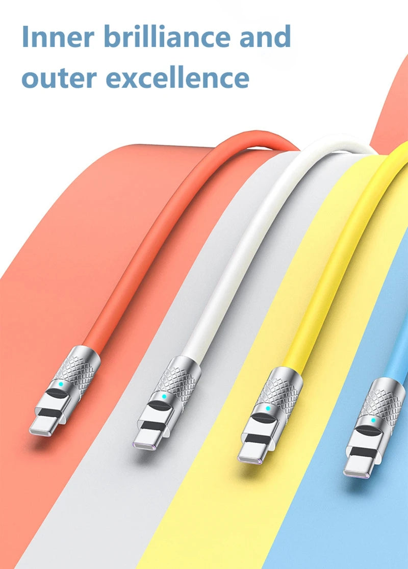 Nuevo Cable de Silicona Líquida Tipo C de Carga Súper Rápida PD de 120w 6A, Cable USB de Carga Rápida de 1M 1.5M 2M, Cable USB C a C