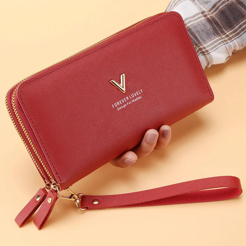 Cartera larga para mujer, monederos con borlas, tarjetero, billeteras con doble cremallera, bolso de mano de cuero Pu, bolso de lujo para dinero y teléfono
