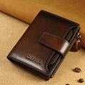 CIEPHIA Cartera Retro de cuero genuino para hombre, monedero antirrobo con cremallera, capa superior de piel de vaca, uso diario informal de negocios