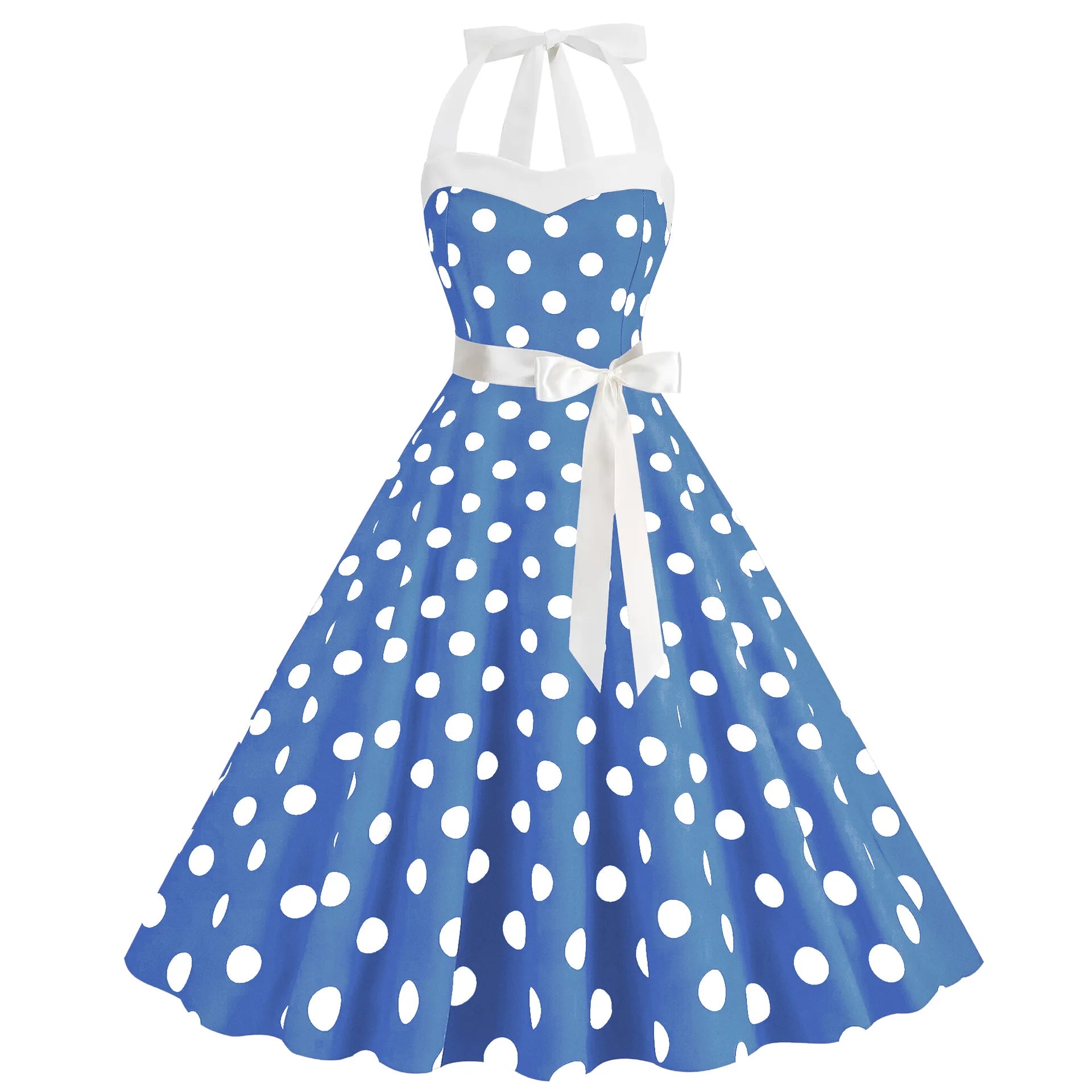 Elegante Vestido de Mujer con Estampado de Puntos, Estilo Hepburn de los Años 50 y 60, Vestido Vintage Sexy con Cuello Halter, Estilo Rockabilly Retro para Fiesta u Oficina, Vestido Pinup 2026