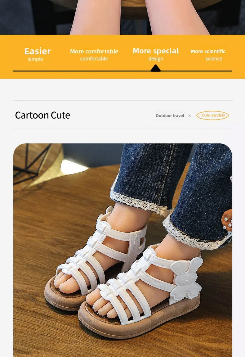 Sandalias de verano para niñas de 1 a 10 años, zapatos bonitos y versátiles de princesa a la moda para estudiantes, Sandalias planas, calzado informal