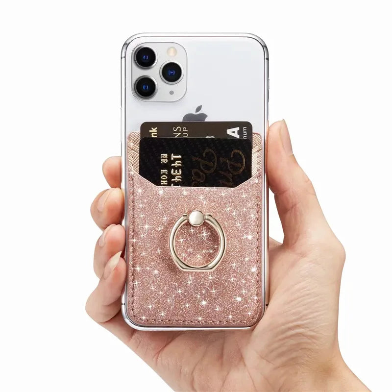 Tarjetero de cuero adhesivo 3M adhesivos tarjeta de identificación de crédito teléfono móvil bolsillo trasero funda tipo billetera pegatina soporte para teléfono Suporte Celular