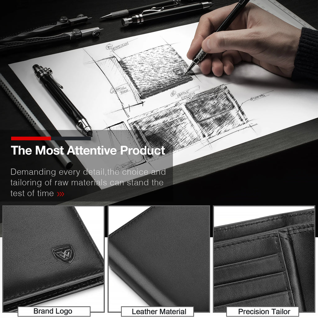 Cartera de cuero genuino para hombre, monedero suave negro clásico, tarjetero con bolsillo para monedas