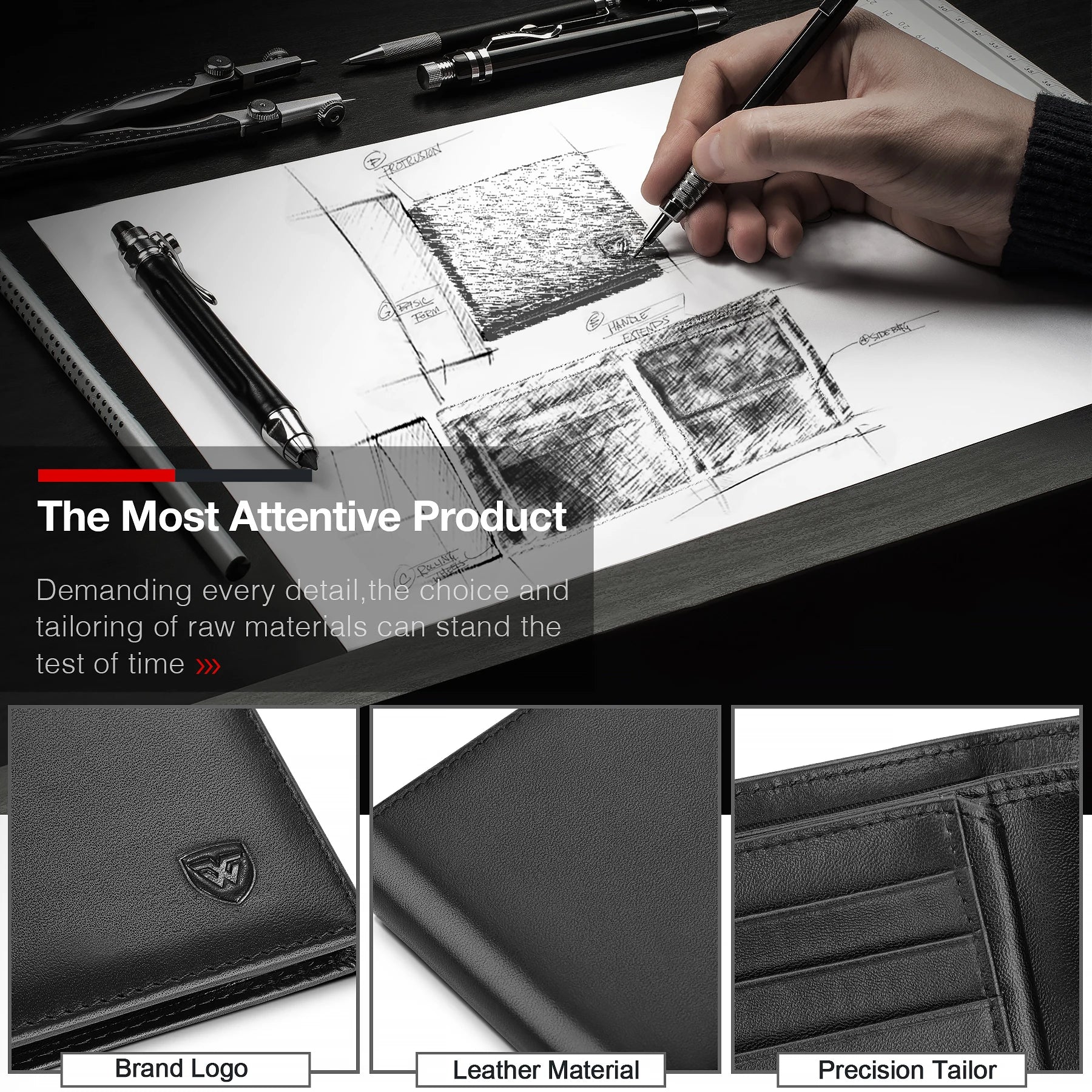 Cartera de cuero genuino para hombre, monedero suave negro clásico, tarjetero con bolsillo para monedas