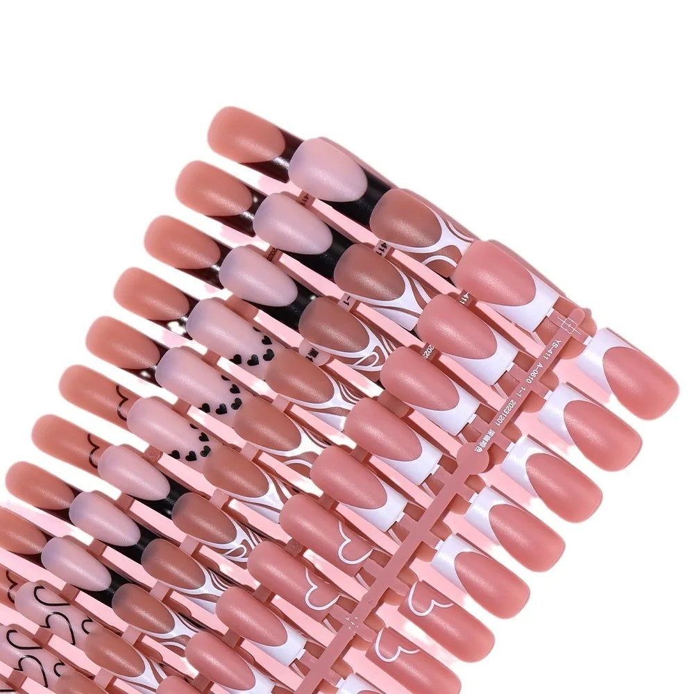 120 Uds. De uñas postizas francesas cuadradas medianas, colores Base marrón y rosa, puntas de uñas de Gel falsas mate aptas para mujeres y niñas, uñas postizas acrílicas