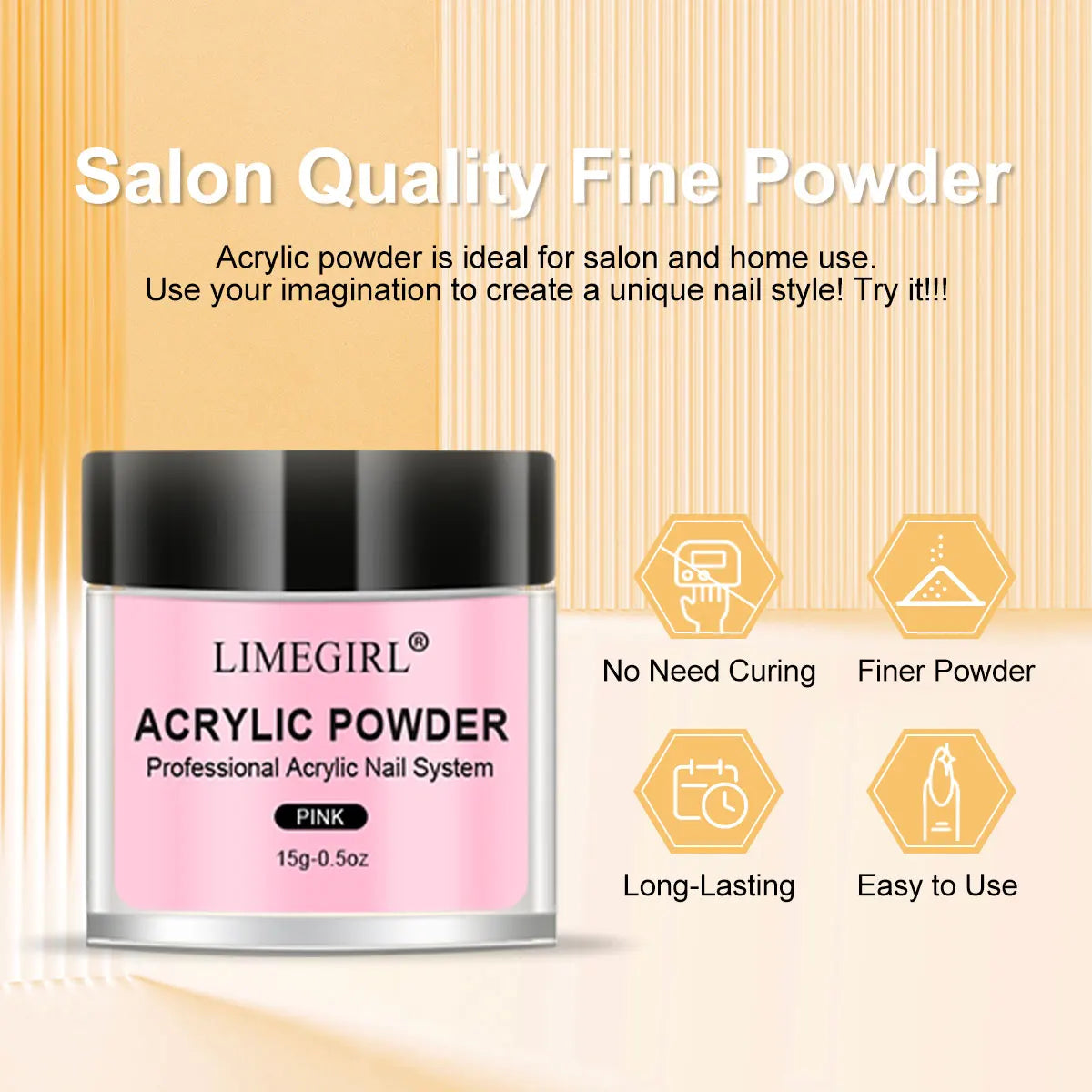 LIMEGIRL-polvo acrílico para uñas, 5 colores, profesional, rosa, claro, blanco, polímero desnudo para extensión de uñas, polvo fino de calidad para salón