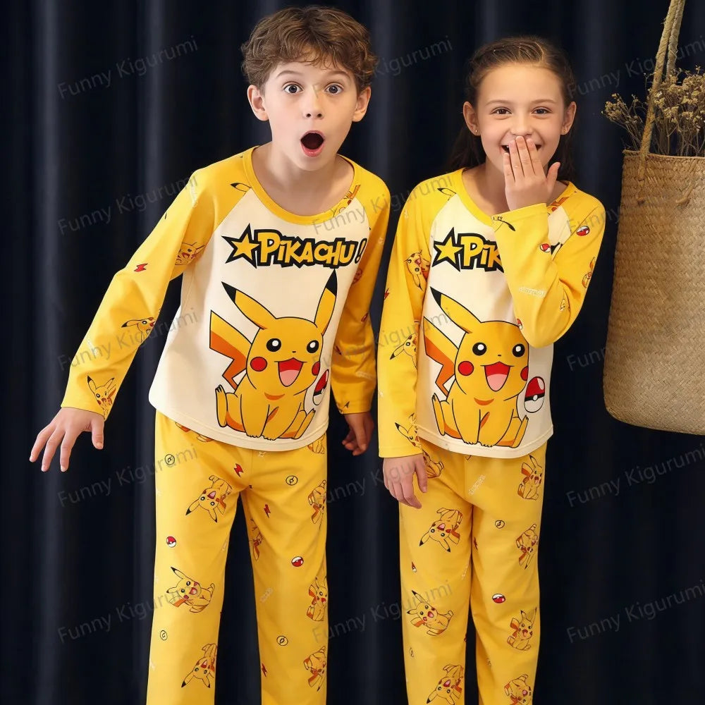 Pijamas de dibujos animados para niños de 3 a 5, 7, 9, 11 y 13 años, conjuntos de ropa para el hogar para niños, pijamas de Pikachu de manga larga para niñas, ropa de descanso para adolescentes