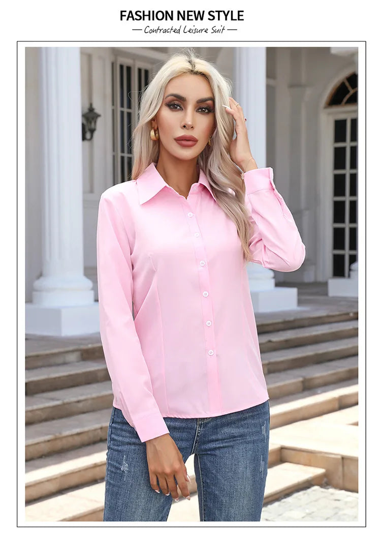 Blusa Elegante de Gasa con Botones para Mujer, Camisa Informal de Manga Larga con Cuello Camisero para Primavera y Verano, Blusa Tipo Túnica para Oficina