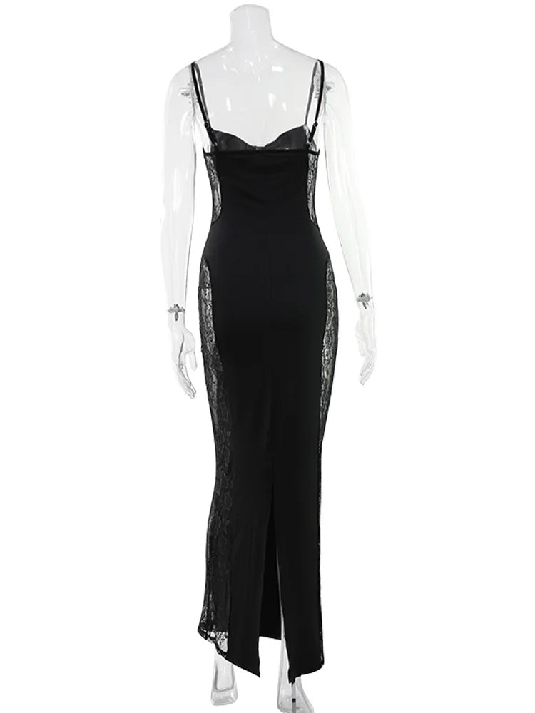 Ahagaga Eelgant correas Vestidos de mujer Patchwork encaje vaina camisola sólida sin mangas fiesta tendencia moda Mujer Vestidos batas