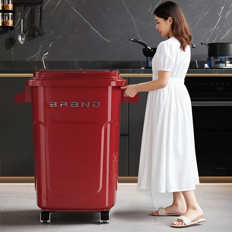 Contenedor de Basura de Cocina de Gran Capacidad con Ruedas y Tapa para Uso Doméstico y Comercial, Fácil de Mover, No Es Necesario Agacharse