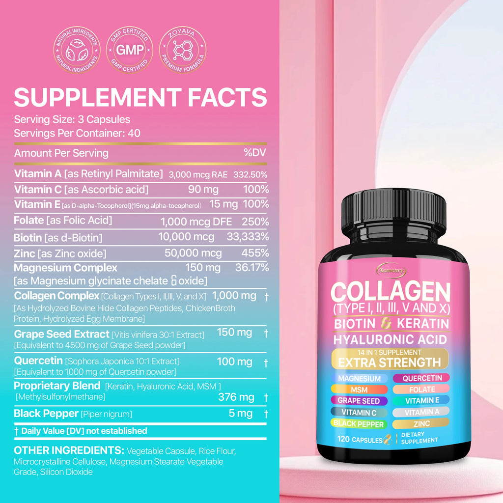 Suplemento de colágeno: apoya el cuidado de la piel, las uñas, el cabello, los antioxidantes y el sistema inmunológico