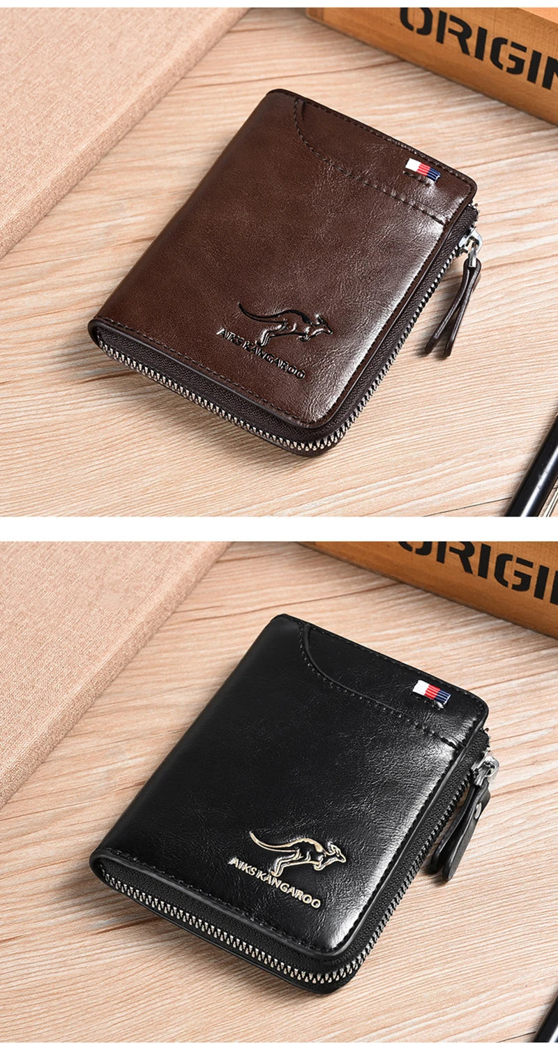 Cartera para hombre, tarjetero de cuero, monedero con cremallera, carteras de lujo para hombre, monederos con protección RFID, cartera Masculina de lujo