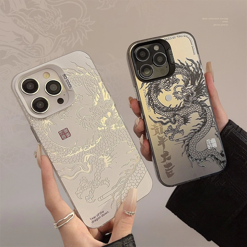 Para iPhone 16 15 Pro Max 11 12 13 Mini 14 XS MAX XR 7 8 Plus funda de teléfono acrílica Dragon Totem carcasa protectora de pantalla a prueba de golpes