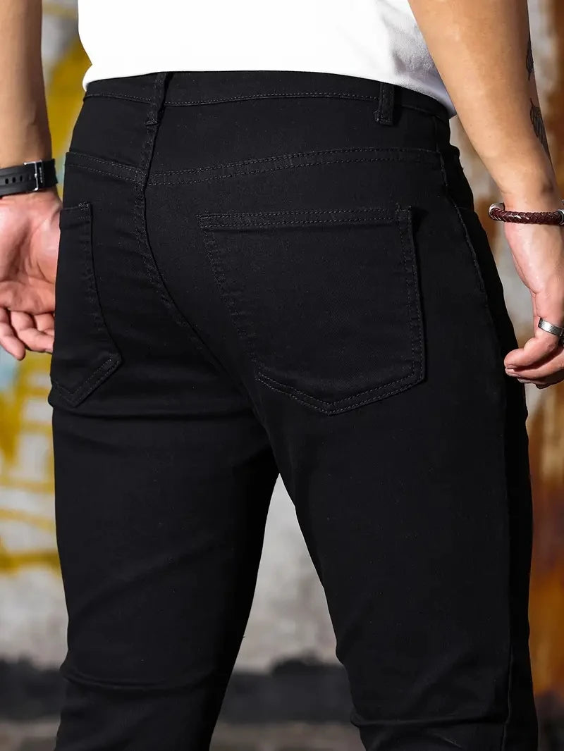 Pantalones de hombre Retro lavado cremallera pantalones vaqueros elásticos Casual pantalones ajustados pantalones de tubo de talla grande para hombre pantalones vaqueros ajustados de mezclilla para hombres