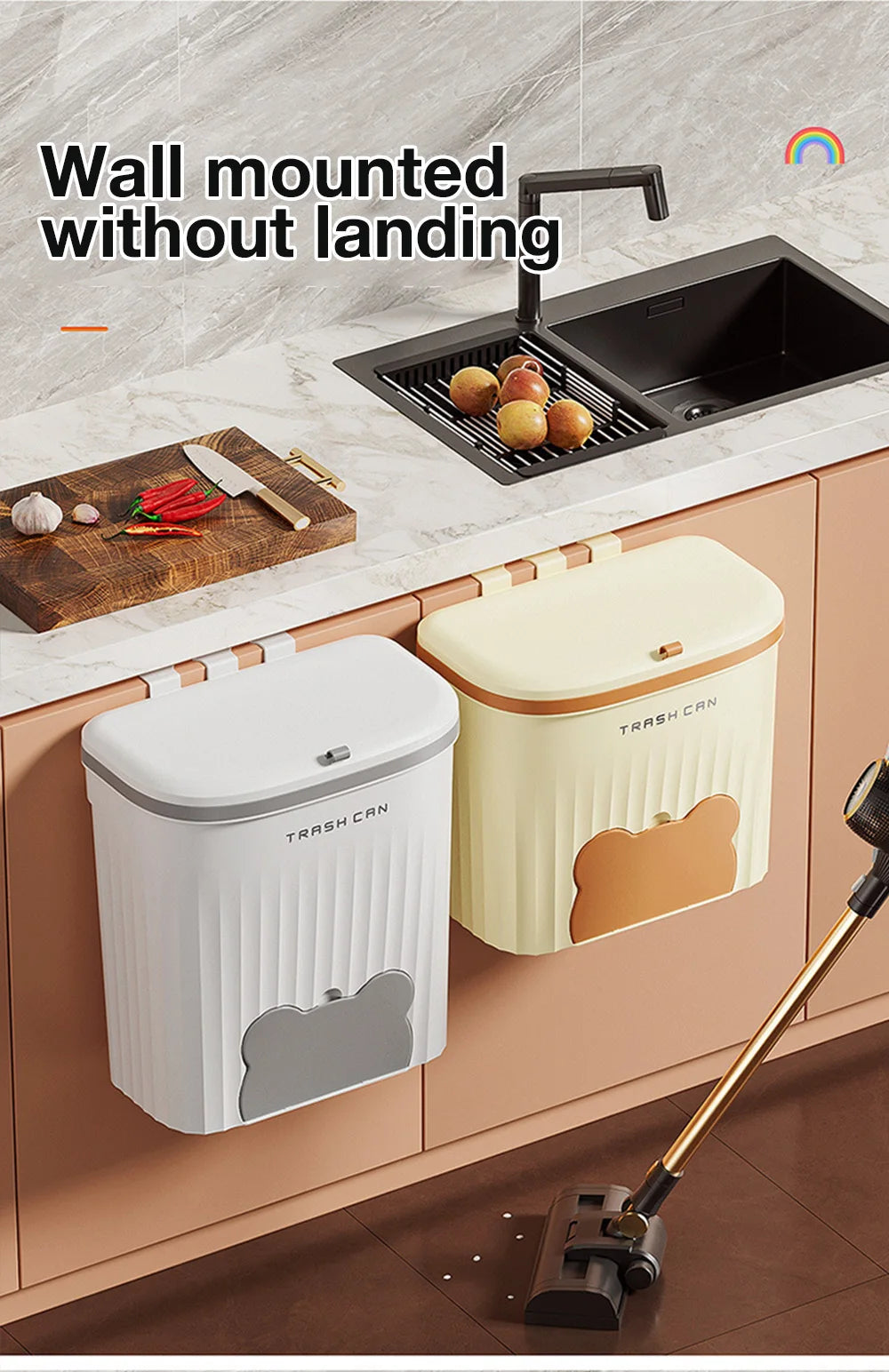 Cesta de basura de cocina de 8,5/12L, cubo de basura montado en la pared con tapa, cubo de basura para baño, cubo de basura para gabinete debajo del fregadero, cubo de Compost