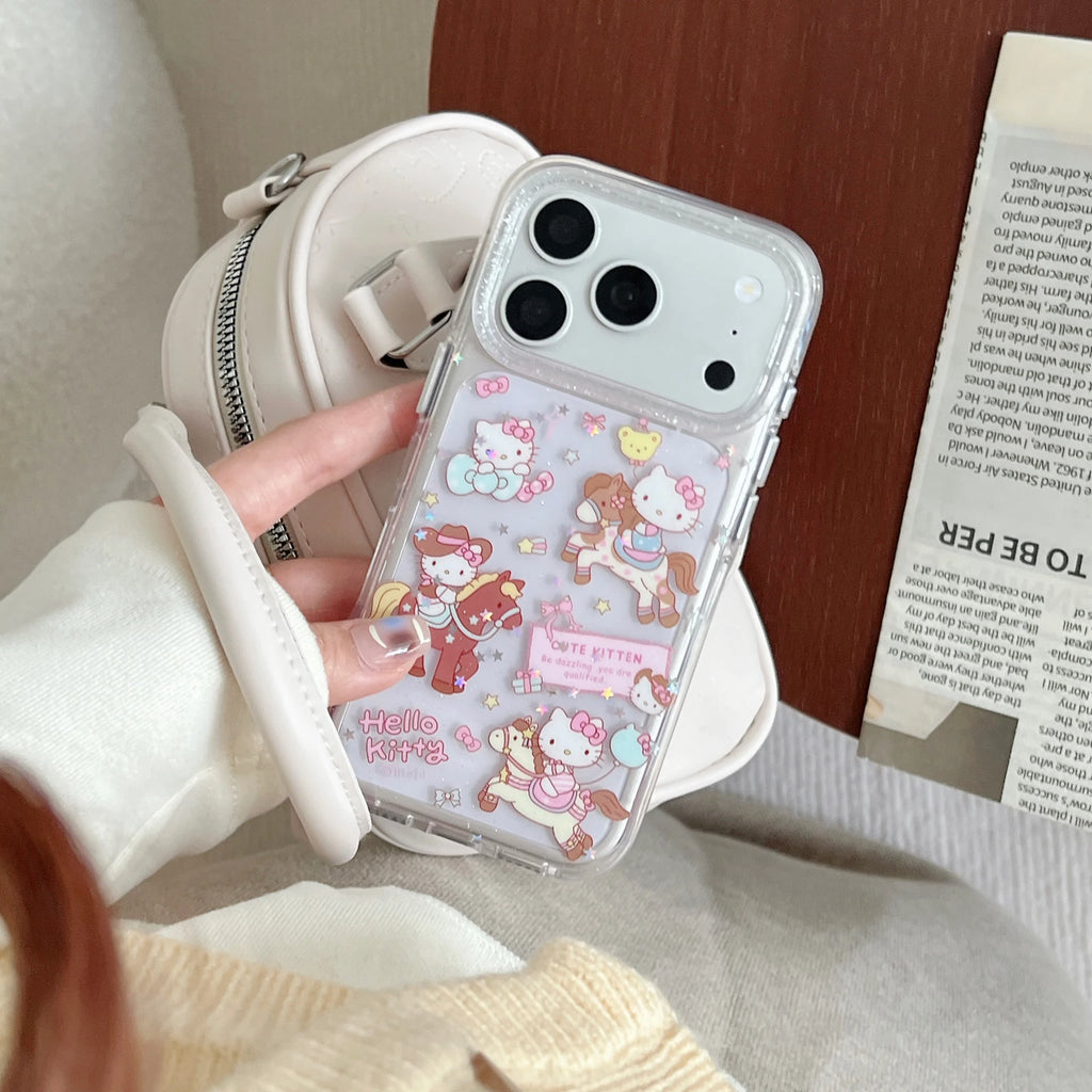 Preciosa funda de teléfono KT con dibujos animados para iPhone 17 Pro 16 Pro 15 14 13 Pro Max, funda protectora trasera minimalista de lujo de alta gama