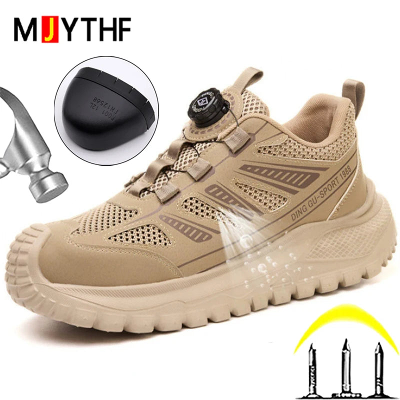Zapatos de seguridad para el trabajo para mujeres y hombres, zapatillas de trabajo antipinchazos, zapatos indestructibles con botón giratorio, botas de trabajo antideslizantes