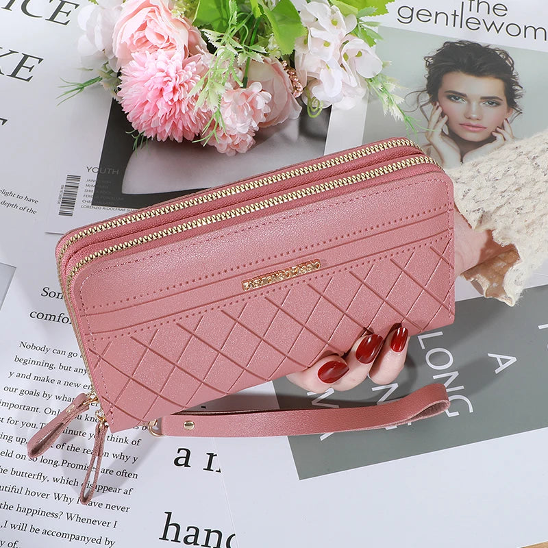 Cartera larga para mujer, monederos con borlas, tarjetero, billeteras con doble cremallera, bolso de mano de cuero Pu, bolso de lujo para dinero y teléfono