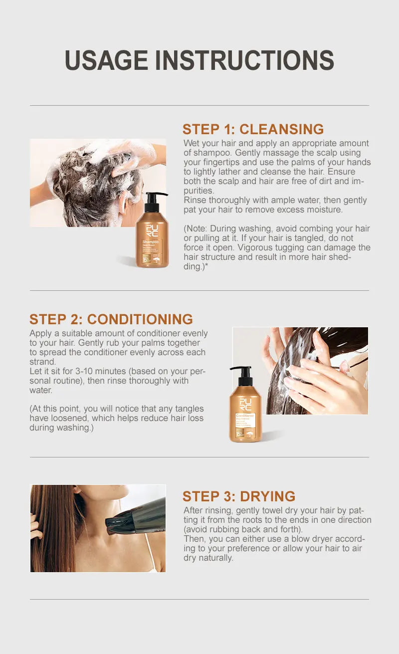 PURC-tratamiento para el cabello dañado, aceite de argán marroquí, aminoácido, queratina, suavizante, champú sin sulfato, acondicionador, juego de cabello para coche