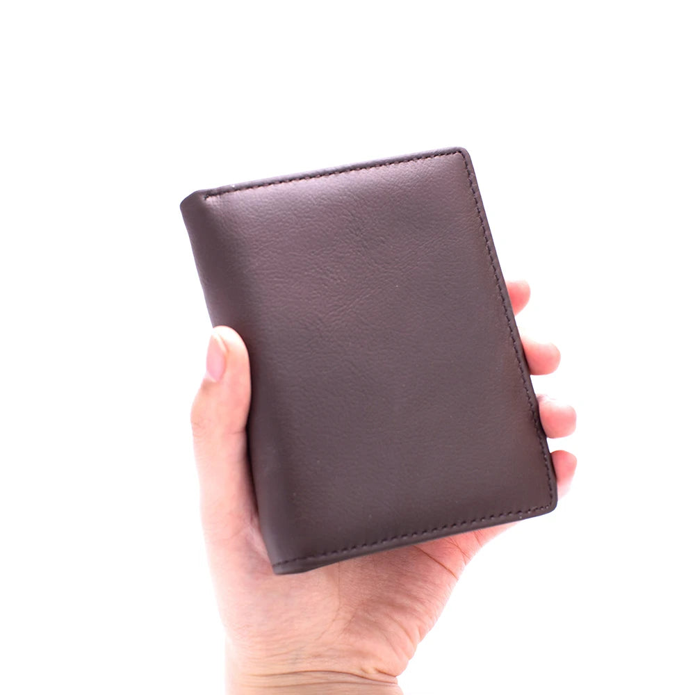 Cartera para hombre, billeteras de cuero genuino para hombre, monedero con cremallera, billeteras de negocios verticales, tarjetero antirrobo RFID, monedero