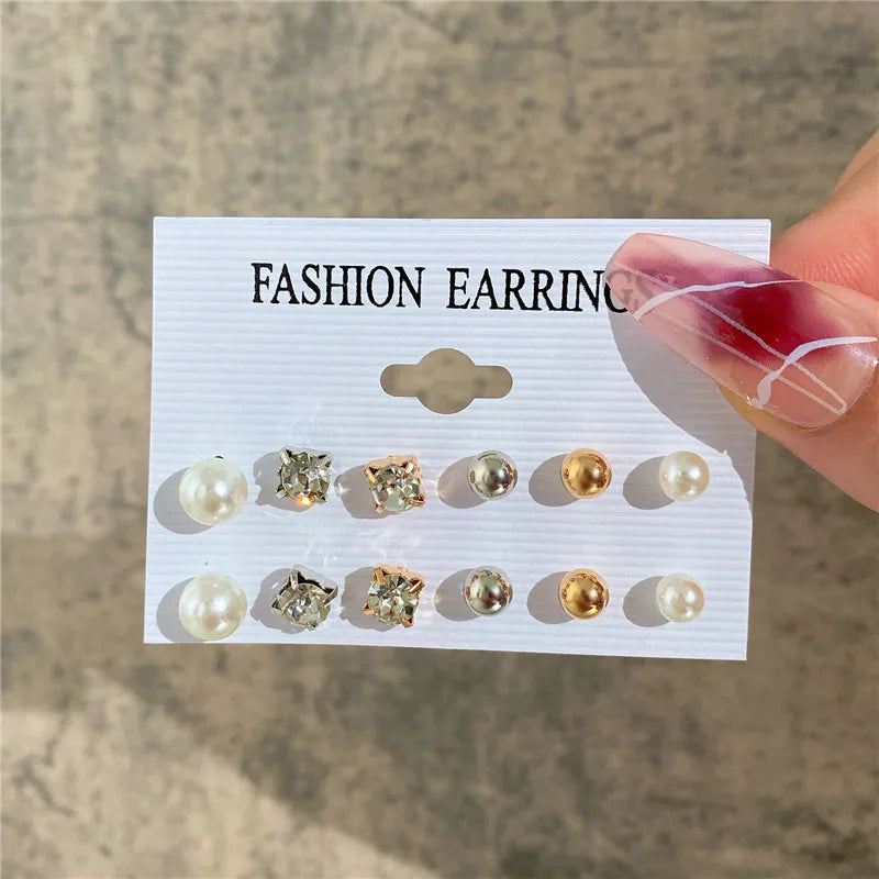 Conjunto de pendientes de aro bohemios de círculo grande para mujer, pendiente de perla Vintage bohemio de Color dorado, pendientes de circonita con forma de corazón, regalos de joyería