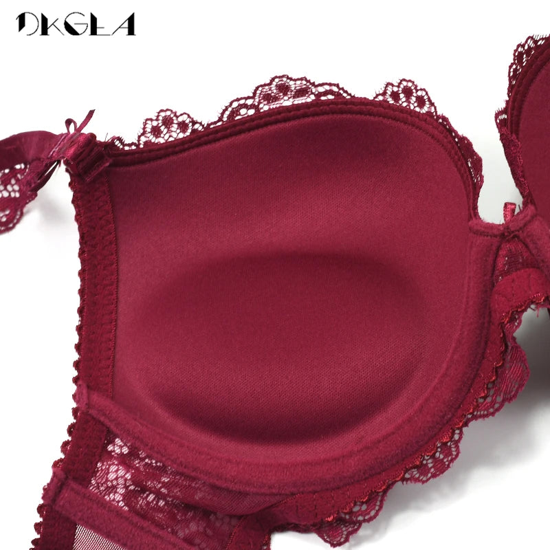 Sujetador de realce con escote en V profundo para mujer, conjunto de ropa interior Sexy, Copa gruesa de encaje, lencería cómoda de marca de alta calidad