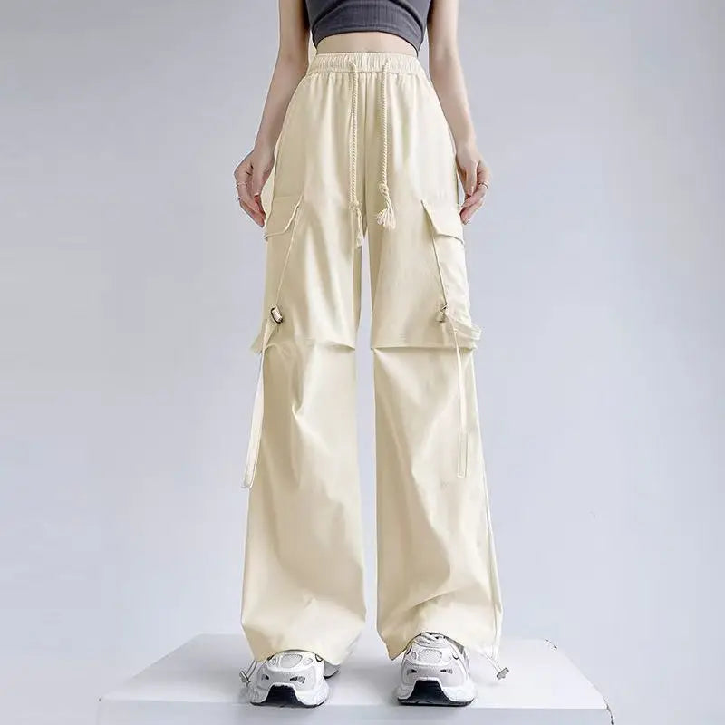New In Women's Sweatpants Casual Matching Wide Leg Pant Chic Sportswear Loose Cargo Pants Drawstring Joggers Baggy Streetwear