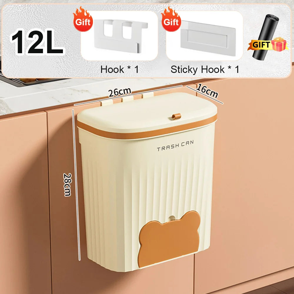 Cesta de basura de cocina de 8,5/12L, cubo de basura montado en la pared con tapa, cubo de basura para baño, cubo de basura para gabinete debajo del fregadero, cubo de Compost